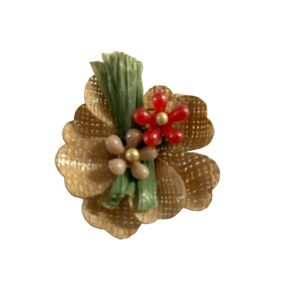 Vintage Hawaiian Raffia Flower Hair Clips Set Of 2 Handmade Floral Accessories - Picture 2 of 4